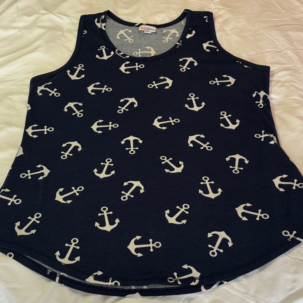 LuLaRoe Navy and White Anchor Tank Top